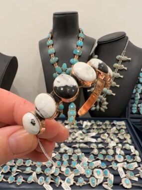 Turquoise and White Stone Cuff Bracelet - Women Jewelry
